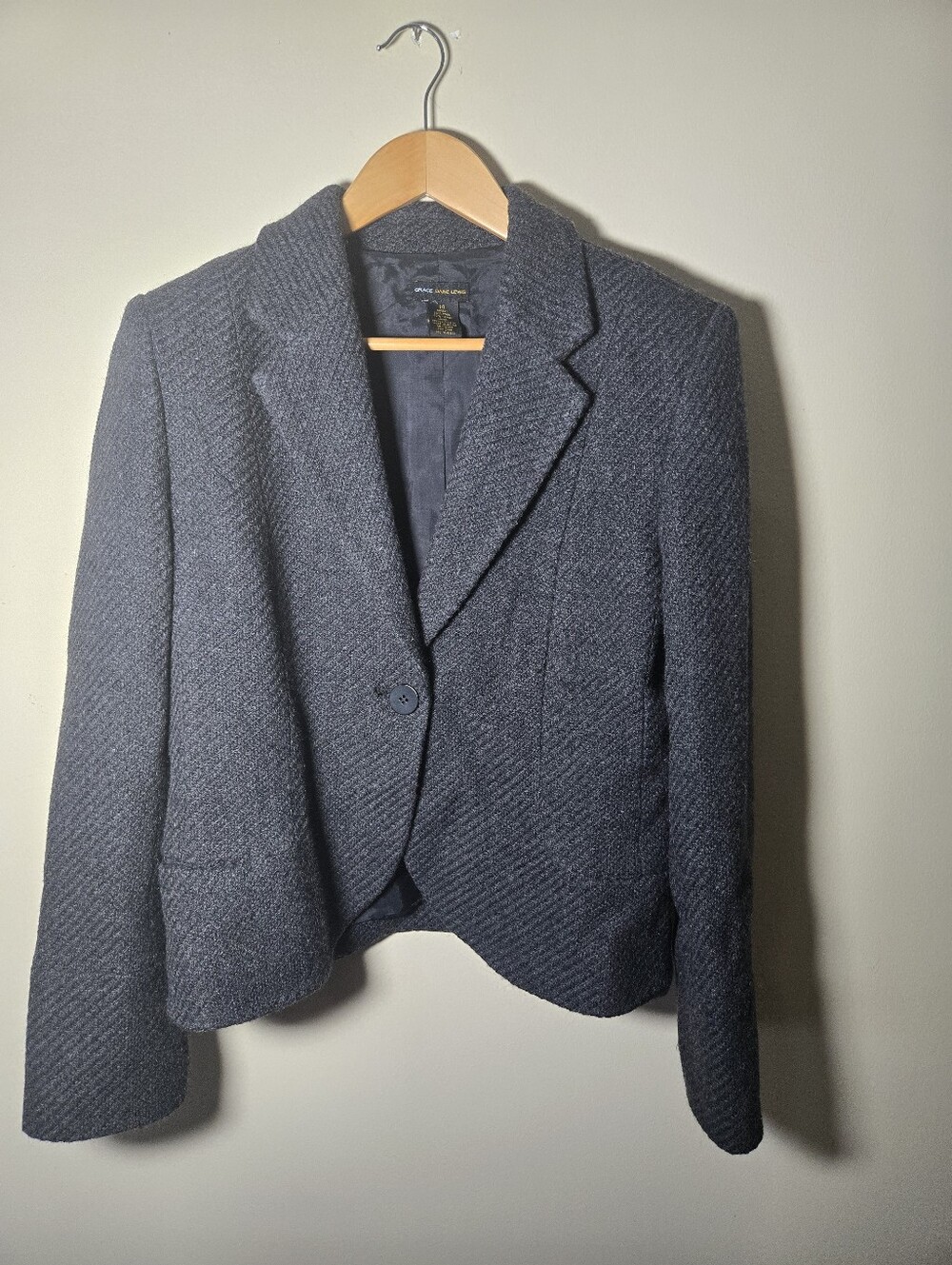 Grace Dane Lewis Blazer Womens 14 Grey Excellent Wool Blend Single Button Japan